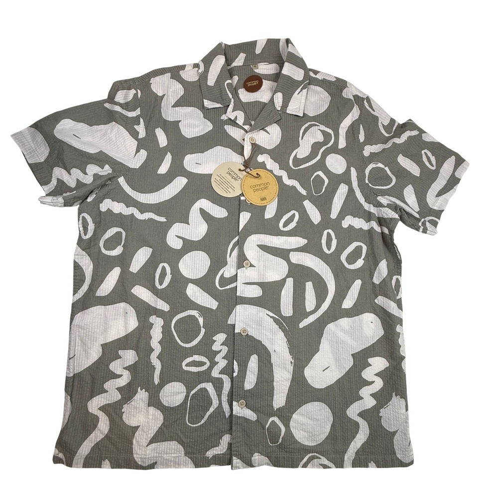 Common People Poles SS Shirt XL Sage Abstract Print Seersucker Camp Collar NWT
